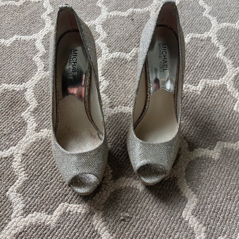 Michael Kors silver sparkle heels